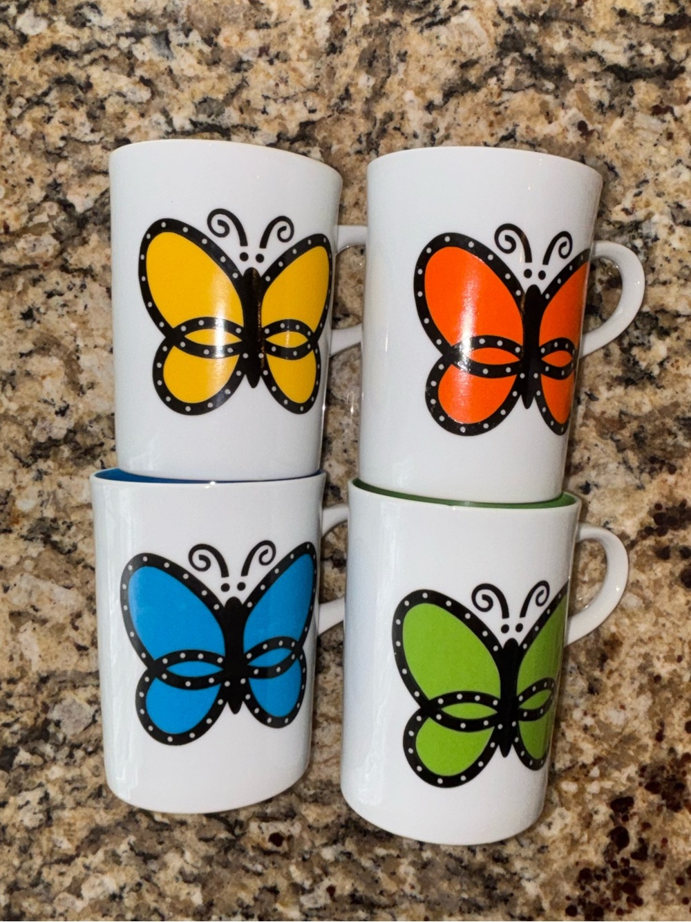 Cho-Cho-San by JSE Butterfly Mug Set 4 Colorful Retro Coffee Cups Pop Art 1960’s